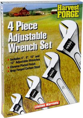 41076 Allied International Harvest Forge Forged Carbon Steel Adjustable Wrench Set 4