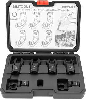 B1r95334 Bilitools Flex-head Crows Foot Line Wrench Set 3/8 Inch And 1/2 Short Black