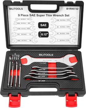 B1r95732 Bilitools Super Thin Open End Wrench Set 9 Piece Sae 1/4 To 1-1/16 Inch