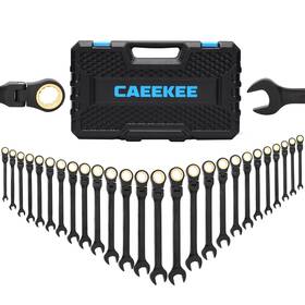 Ck002 Caeekee 26-piece Flex-head Ratcheting Wrench Set Sae And Metric 12 Point 72-tooth Ra
