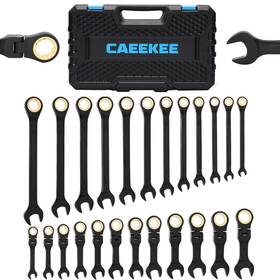 Ck003 Caeekee 24pcs 72t Ratcheting Combination Wrench Set - 12pcs Stubby Flex-head Metric
