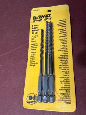 Dw2571 Dewalt Rapid Load 3 Piece Rotary Masonry Bit Set With 1/4 Inch Hex Shank