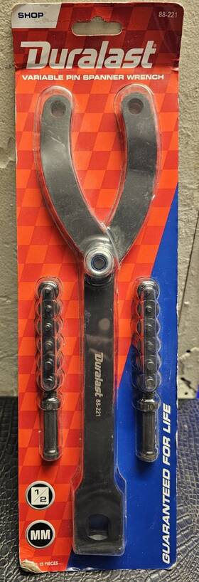 88-221 Duralast Variable Pin Spanner Wrench 1/2 New Sealed