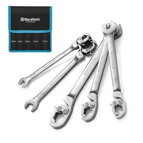Duratech 931213200205 Ratcheting Flare Nut Wrench Set Open End Metric 5-piec
