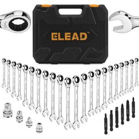 E70031 Elead 33-piece Combination Ratchet Wrench Set Cr-v Steel Sae And Metric Siz
