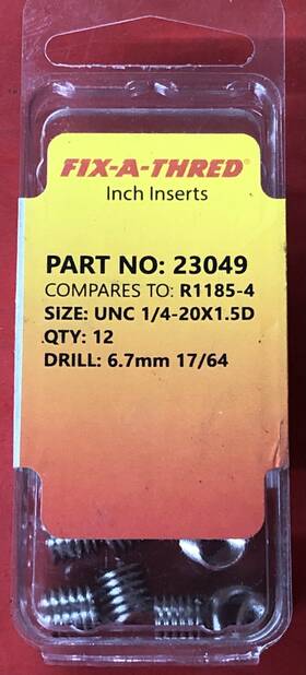 20x1.5d Fix-a-thred 23049 Standard Thread Inserts Size Unc 1/4 Inch -20x1.5d Like R1185-4