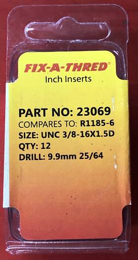 16x1.5d Fix-a-thred 23069 Standard Thread Inserts Size Unc 3/8 Inch -16x1.5d Like R1185-6