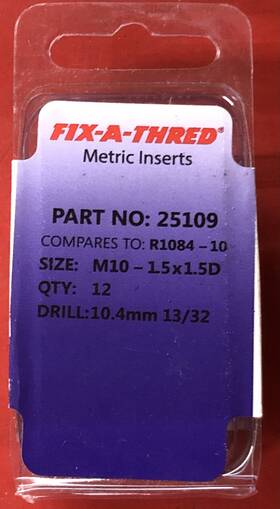 M10-1.5x1.5d Fix-a-thred 25109 Metric Inserts Size Package Of 12 Like R1084-10