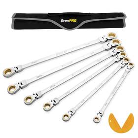 071602 Grenpro Extra Long Flex-head Ratcheting Wrench Set Metric And Standard Large Double