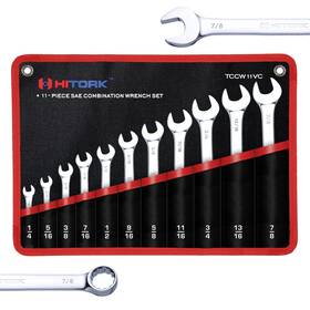 Tccw11vc Hitork 11 Piece Combination Wrench Set With Roll Pouch Sae Sizes 1/4 Inch - 7/8