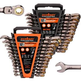 81051 Horusdy 24-piece Flex-head Ratcheting Wrench Set Metric And Sae Ratchet C