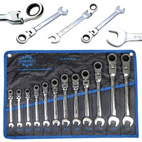 Jot1204-b Jombull 12 Pcs Flex Head Ratcheting Wrench Set Sae 1/4 Inch To 7/8 Cr-v Combination Wre