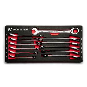 Ns71000-12mt Non Stop Auto Tools Ultrafine Reversible Ratcheting Combination Wrench Set 12-piece Met