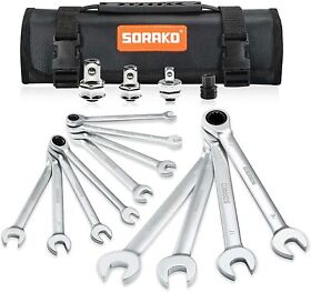 Sh0008us Sorako 16pcs Gear Ratchet Spanner Set Combination Wrenches 8-19mm 4 Adapters