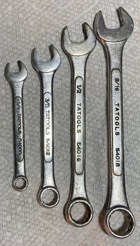 54008 Tatools Lot Of 4 Combination Wrench Forged Alloy Taiwan - 1/4 3/8 1/2 9/16