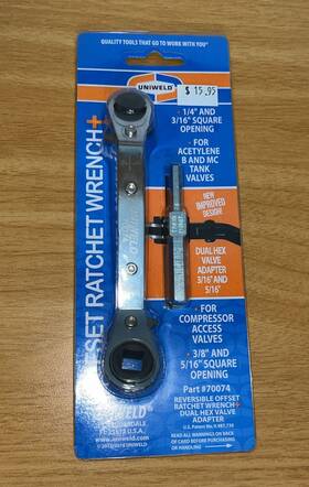 70074 Uniweld Offset Rachet Wrench 1/4 Inch And 3/16 Square Opening