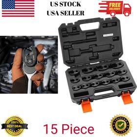 Vevor 197988066132 Crowfoot Wrench Set 15-piece 1/2ftft And 3/8ftft Drive Sae Metric Open End Wrenches