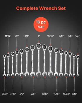Vevor 197988360520 16-piece Sae Ratcheting Wrench Set 72-tooth Cr-v Steel