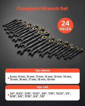 Vevor 197988361732 24-piece Flex-head Ratcheting Wrench Set Sae And Metric 72-tooth