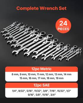 Vevor 197988361855 24-piece Sae/metric Flex Head Ratchet Wrench Set 72-tooth