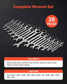 Vevor 197988363910 26-piece Sae/metric Ratcheting Wrench Set 72-tooth Cr-v Steel With Rack