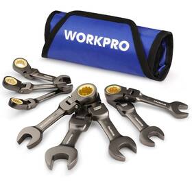 Workpro 820909779612 8 Piece Flex Head Stubby Ratcheting Combination Wrench Set Metric 9-