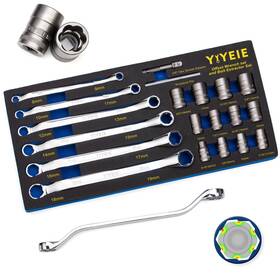 Y0031 Yiyeie 20pcs Combo Bolt Extractor Kit 6-point Offset Wrench Set 6pcs Met