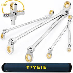 Y0039 Yiyeie Extra Long Flex-head Ratcheting Wrench Set Sae 1/4 Inch To 13/16 5 Pcs Double