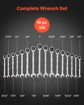 Ratcheting Wrench Set 16-PIECE Sae 72-TOOTH Cr-v W/ Roll Up Pouch. Fixed Price $67.99.