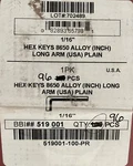 519001 Brighton Best 1/16" Hex Key Box With 96 Pcs.. Fixed Price $25.00.
