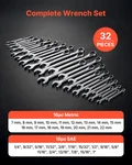 Vevor 32-PIECE Sae & Metric Combination Wrench Set, 12-POINT W/ Roll-up Pouch. Fixed Price $51.99.