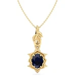 14 Karat Yellow Gold Ornate Vine Necklace With 0.90 Carat Oval Shape Sapphire. Fixed Price $745.00.