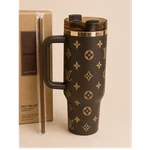Stanley X Lv 40OZ Quencher H2.0 Tumbler Brown Gold Monogram 3PC Handle Lid Straw. Fixed Price $95.00.
