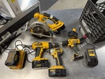 Dewalt 18V Lot DC822 Impact 1/2 Wrench DC390 Circular Saw DW995 Drill 4 Batts. Fixed Price $229.00.
