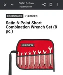 J1200EFS Proto Pc 1/8-3/8" 6 Poont Short Combo Wrench Set. Fixed Price $135.00.