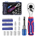 Workpro 42PC 1/4" Drive Master Socket Set Metric Qucik-release Dual Head Ratchet. Fixed Price $29.99.