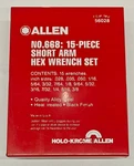 Allen 15-PIECE Short Arm Wrench Hex Key Set .028" To 3/8" No. 668 Usa. Fixed Price $32.95.