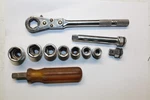 Vintage Snap-on Tools 5/8" Box End Ratchet Low Profile Pass Thru Socket, Ext Set. Fixed Price $250.00.