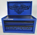 Harley Davidson Electra Glide Mini Steel 2 Drawer Tool / Jewelry Box Blue. Fixed Price $58.50.