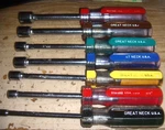 7 Vtg Great Neck Nut Drivers Hollow Shaft Usa 6PT 3/16" To 1/2" Most Are New. Fixed Price $19.99.