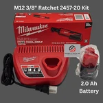New Milwaukee M12 Cordless 3/8" Ratchet, 2457-20 Kit Charger & 2.0 Ah Battery. Fixed Price $138.98.