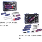 Workpro 34PCS/42PCS 1/4" Dr. Master Socket Set Metric Dual Head Ratchet Bits. Fixed Price $29.99.
