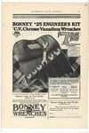 1926 Bonney Forge & Tool Works Ad: #25 Engineers Kit - Chrome Vanadium Wrenches. Fixed Price $21.84.