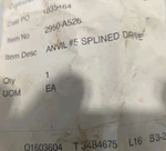 Ingersoll-rand #5 Spline Drive Anvil Assembly For Model Ir 2950, Part 2950-A526. Fixed Price $706.50.