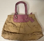 Coach Signature Tote Khaki Pink F15510 Shoulder Bag Purse Canvas Leather. Fixed Price $59.99.