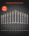 Vevor 12-PC Sae Flex-head Ratcheting Wrench Set, 72T, Cr-v Steel W/ Pouch. Fixed Price $50.99.