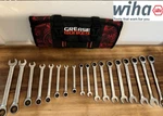 Wiha Combination Metric And Sae Ratcheting Wrench Set, 18 Pc With Rollup Bag. Fixed Price $149.00.