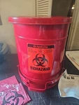 Justrite 05910R Biohazard Waste Container, 15 In. Gallon Capac W/foot Pedal. Fixed Price $68.30.