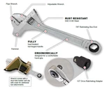 12",CHROME Finish Proferred Mining Adjustable Wrench W/ Hammer. Fixed Price $75.92.