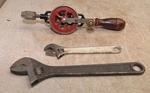 Klein Tool Co 12" Adjustable Wrench & 8" Crescent + Geared Hand Drill Lot. Fixed Price $39.99.